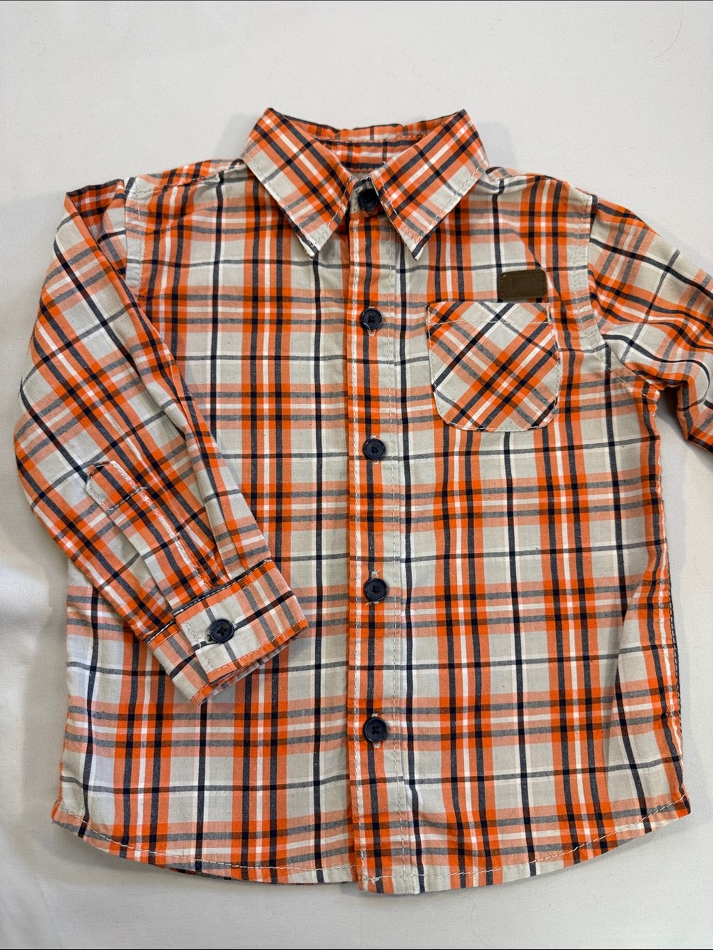 Lee Orange, White & Navy Plaid Button-Down Shirt for Kids